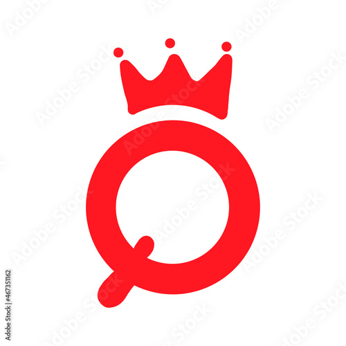 Queen of Hearts Vector Illustration. a red q with a crown at the top and a red heart at the bottom. for posters and t shirts