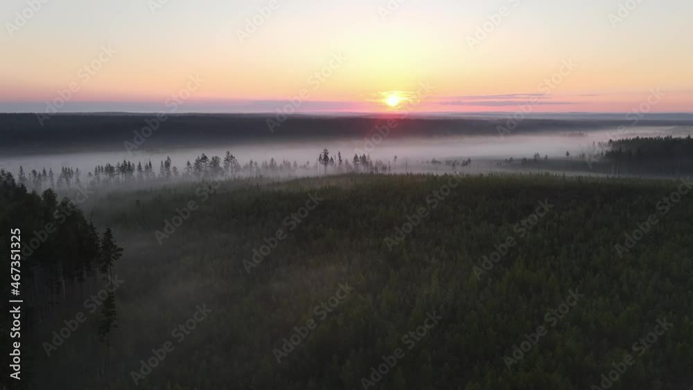 Sunrise over Misty Plains And Meadows from High Altitude Drone Aerial Sunrise over Misty Plains And Meadows from High Altitude Drone Aerial