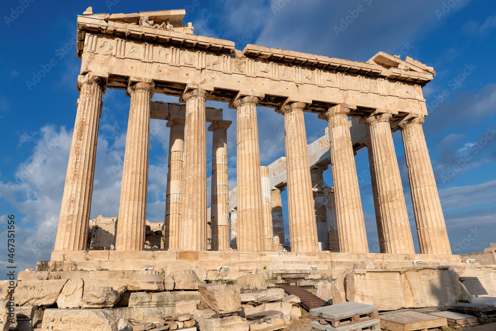 Parthenon temple on a sunny day. Acropolis in Athens, Greece