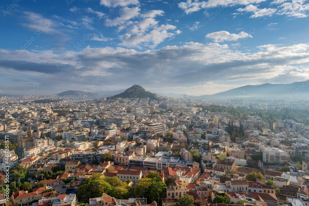 Skyline of Athens in morning time, Greece