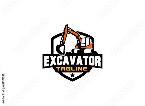 Excavator logo vector for construction company. Vehicle equipment template vector illustration for your brand.