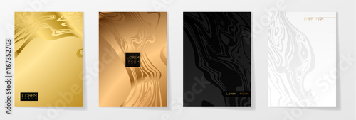 Luxury paper cut background, Abstract decoration, golden pattern, halftone gradients, 3d Vector illustration. Black, white, blue, gold waves Cover template, geometric shapes, modern minimal banner.