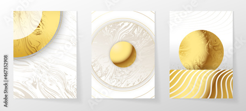 Luxury paper cut background, Abstract decoration, golden pattern, halftone gradients, 3d Vector illustration. Black, white, blue, gold waves Cover template, geometric shapes, modern minimal banner.