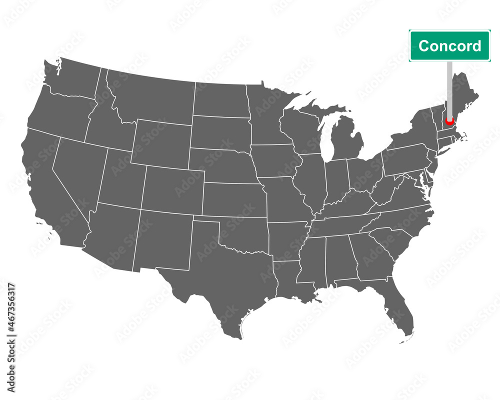 Concord Ortsschild und Karte der USA