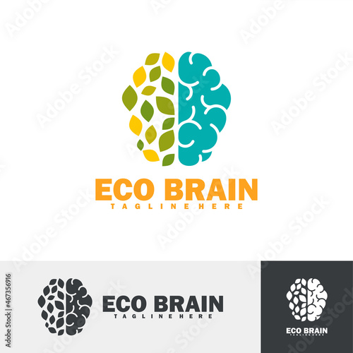 Eco brain logo vector illustration. This design is based on the concept of leaves and brains with an attractive and modern shape. Full color