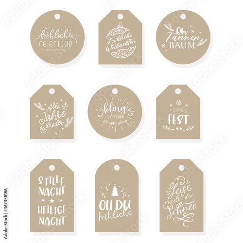 Various German Christmas sayings hand written, lovely typography with decoration, great for labels, tags, cards, invitations - vector design