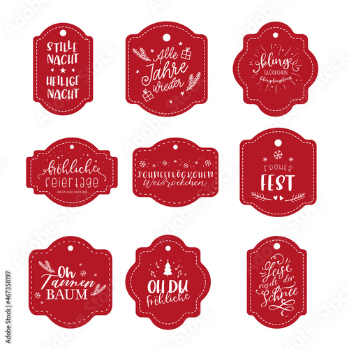 Various German Christmas sayings hand written, lovely typography with decoration, great for labels, tags, cards, invitations - vector design