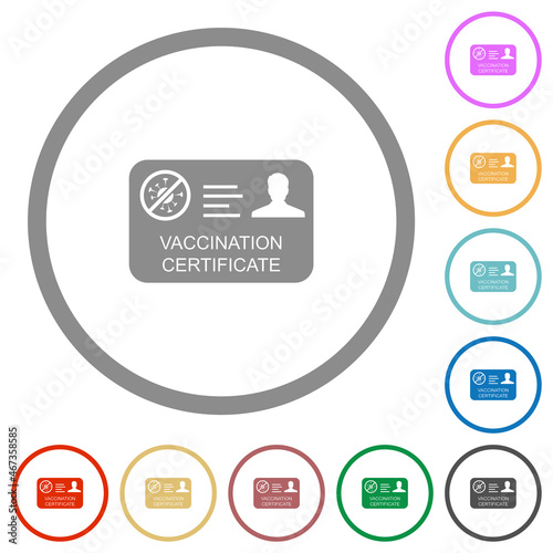 Vaccination certificate flat icons with outlines