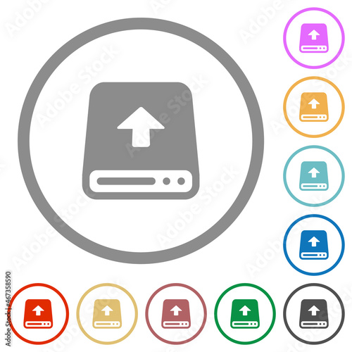 Upload from hard disk flat icons with outlines