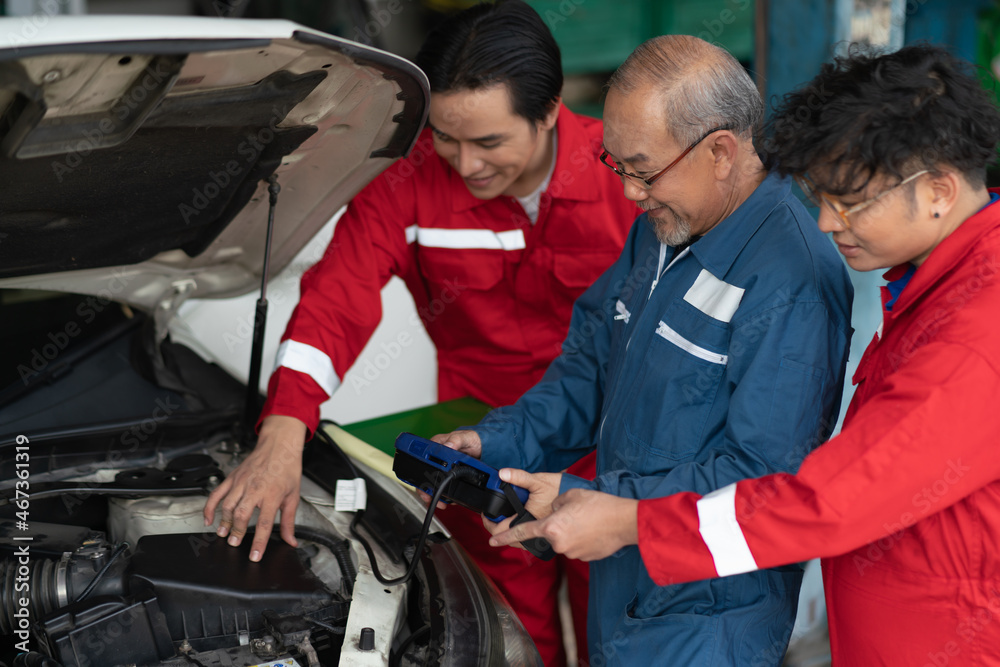 Mechanic changing engine, service car workshop automobile. professional man shop maintenance Mechanic changing engine, service car workshop automobile. professional man shop maintenance