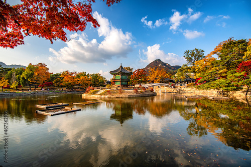 autumn landscape with lake and trees Seoul, South Korea.