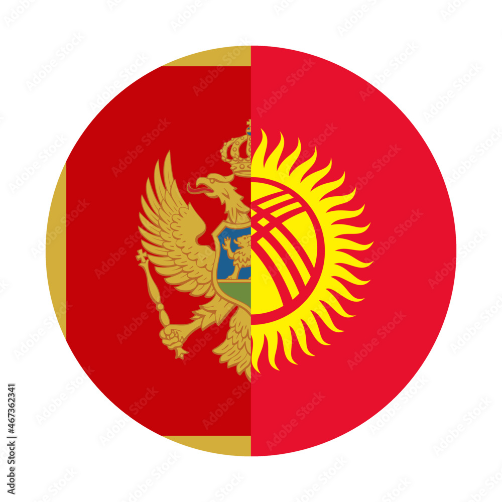 round icon with montenegro and kyrgyzstan flags. vector illustration isolated on white background round icon with montenegro and kyrgyzstan flags. vector illustration isolated on white background