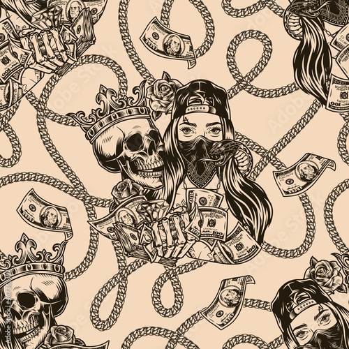 Money vintage seamless pattern