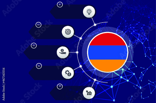 Armenia circle flag with business infographic flat