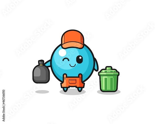 the mascot of cute blueberry as garbage collector
