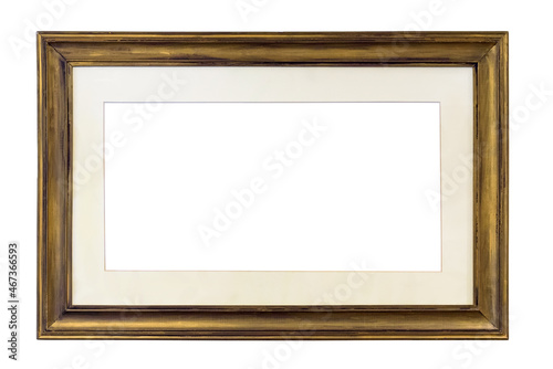 Bilde på lerret Wooden picture frame with beige passepartout on white background