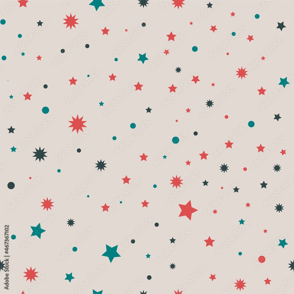Stars and snowflakes, circles abstract pattern