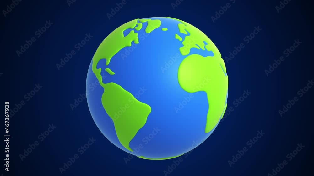 Cartoon earth rotating animation. Globe spinning around in space. Seamless loop. 3d rendering