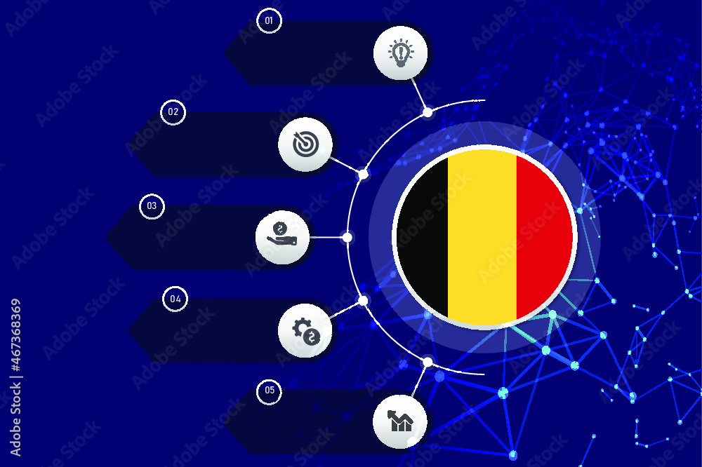 Belgium circle flag with business infographic flat