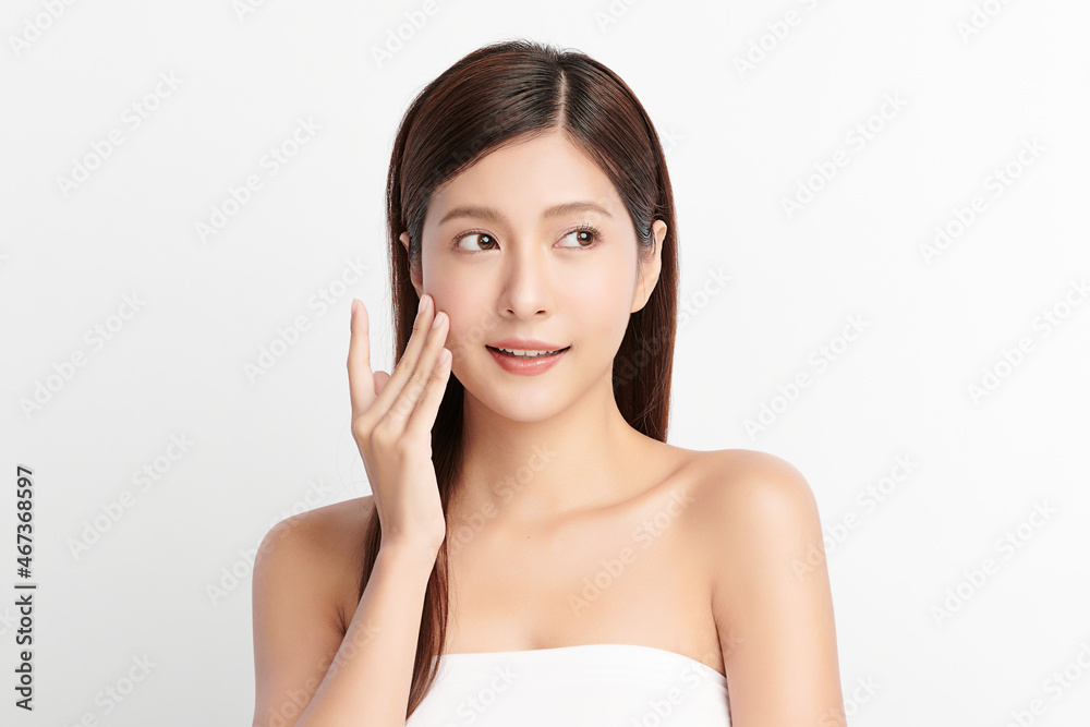 Beautiful young asian woman with clean fresh skin on white background, Face care, Facial treatment, Cosmetology, beauty and spa, Asian women portrait. Beautiful young asian woman with clean fresh skin on white background, Face care, Facial treatment, Cosmetology, beauty and spa, Asian women portrait.