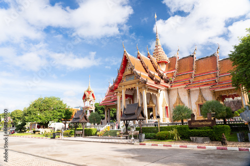 thai temple Wat chalong Buddhist landmark of Phuket with cloud and famous travel in Thailand