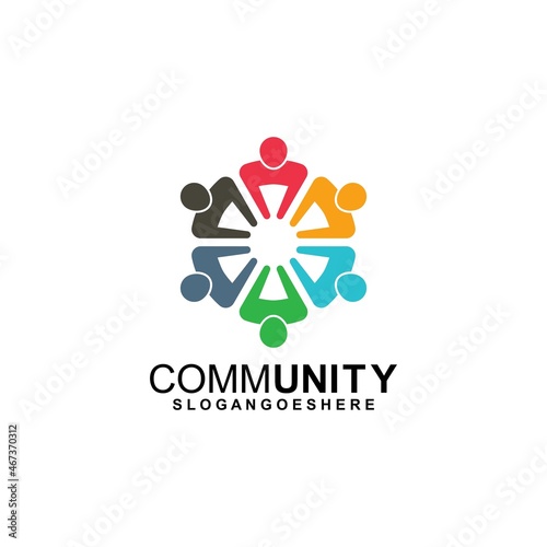 Community logo icon design with colorful people in a circular shape. Symbol of teamwork, solidarity human concept vector illustration, company branding, discussion forum, social network, team