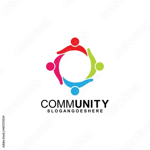 Community logo icon design with colorful people in a circular shape. Symbol of teamwork, solidarity human concept vector illustration, company branding, discussion forum, social network, team