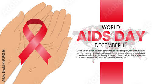 World aids day background with hands present a red ribbon