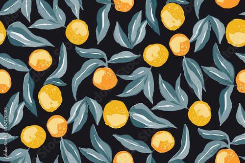 Seamless pattern with painted oranges on a light background