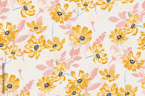 delicate beautiful feminine seamless pattern with wildflowers