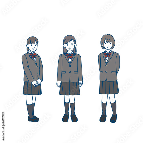 女子校　学生　友達　中高生　高校生　中学生　女の子　ブレザー　全身