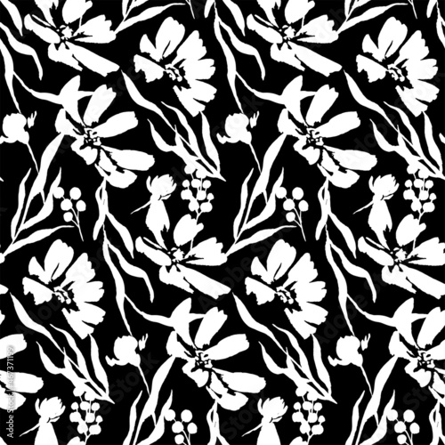 Feminine monochrome seamless pattern with lace pattern of flowers.