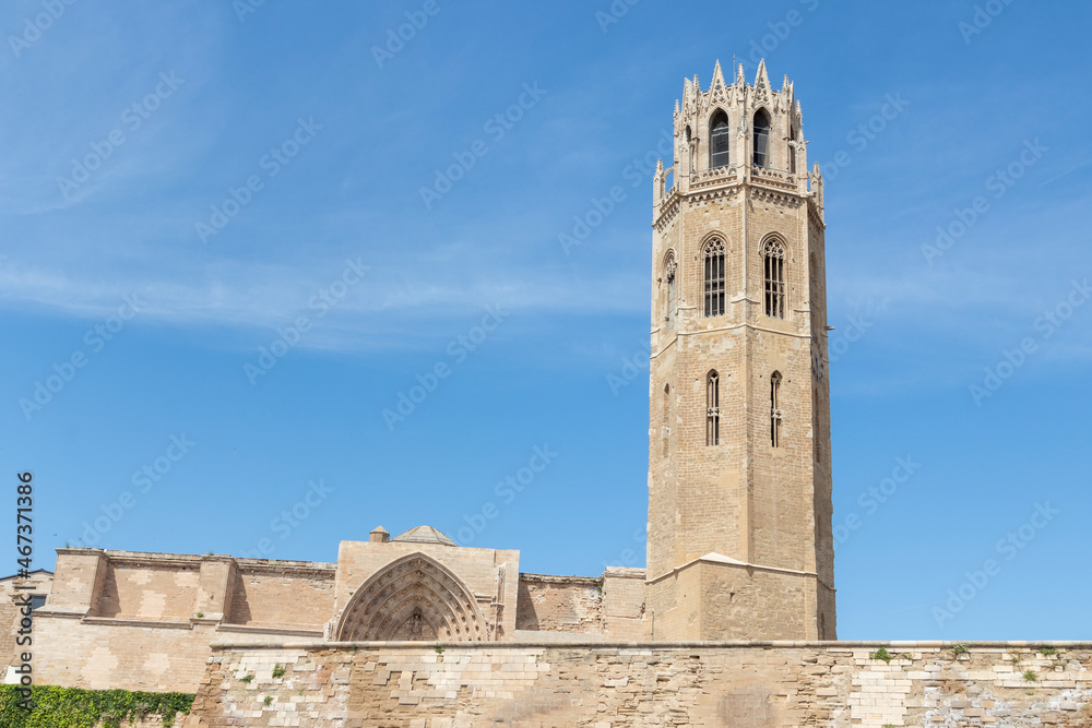 tower of the cathedral of lerida on a blue sky