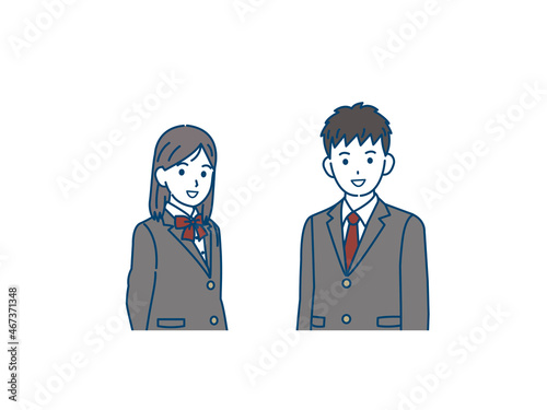 学生　中高生　高校生　中学生　男女　ブレザー　上半身　イラスト素材