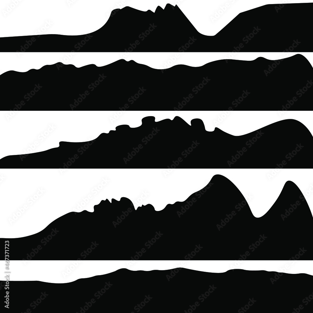Set of black silhouettes of mountains