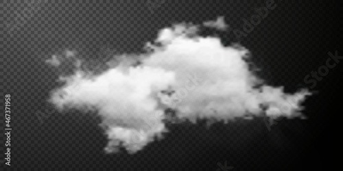 White smoke puff isolated on transparent black background. PNG. Steam explosion special effect. Effective texture of steam, fog, cloud, smoke png. Vector illustration 