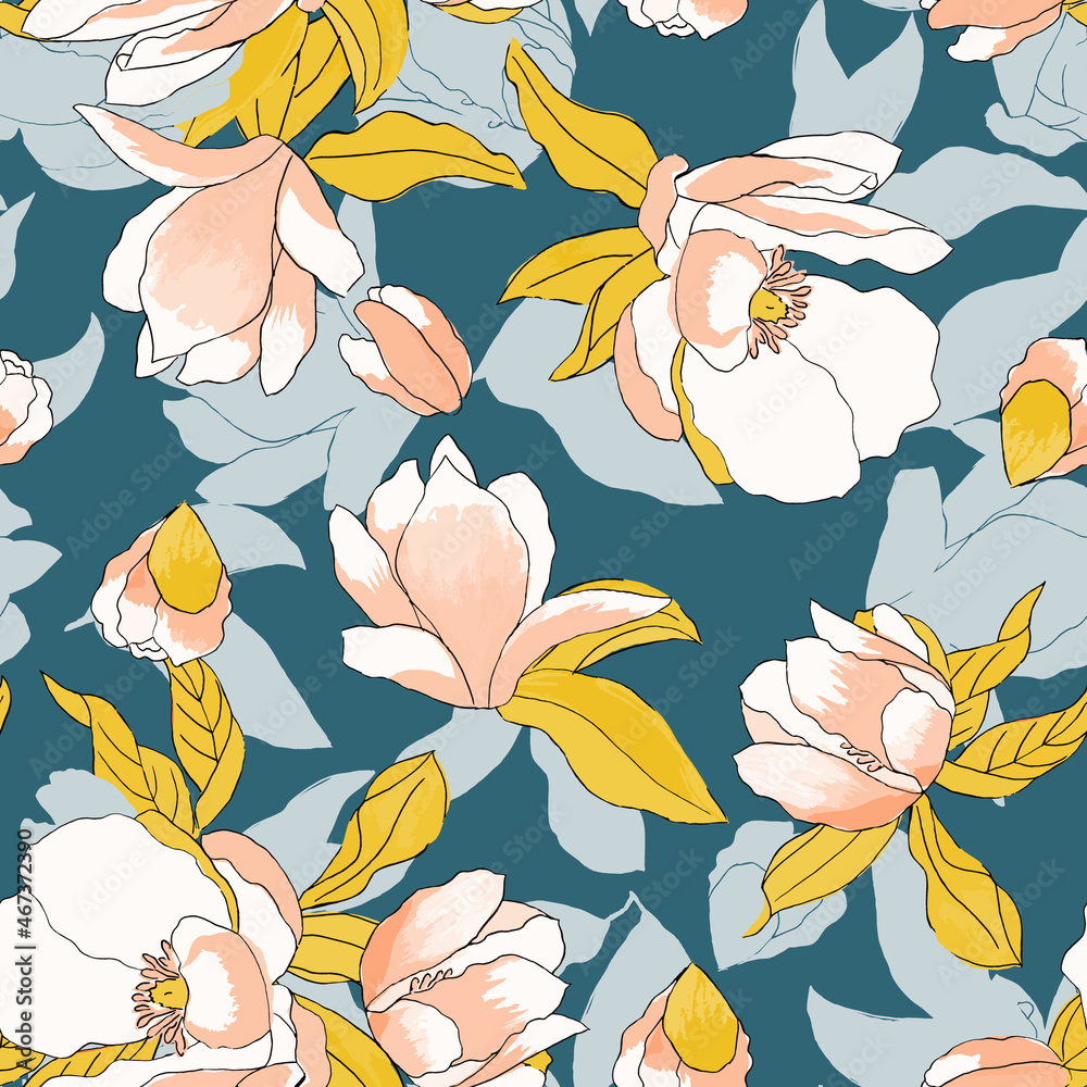 Lovely seamless pattern with exotic magnolia
