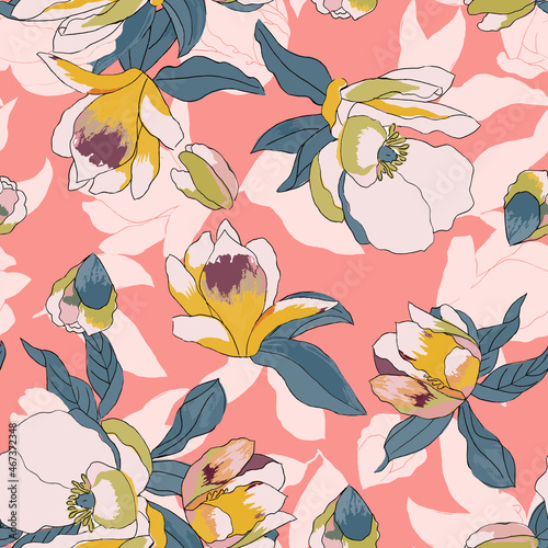 Lovely seamless pattern with exotic magnolia