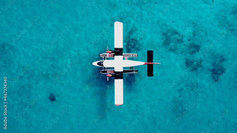 Plane from the top in a beautiful lagoon
