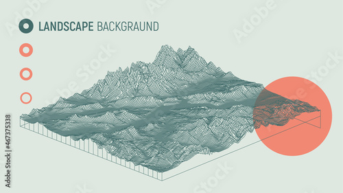 Abstract landscape background. Mesh structure. Polygonal wireframe background. 3d isometric vector illustration