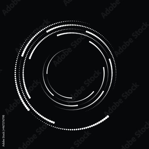 Rotating halftone dots in Spiral Form for comic books . Twirl background . Vector Illustration . Round Logo . Spiral Design element . Abstract Geometric vortex.