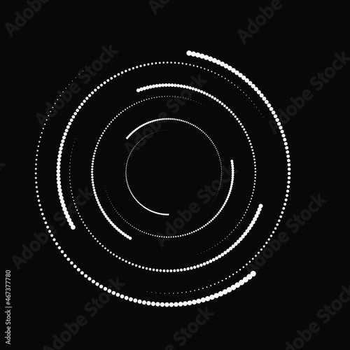 Rotating halftone dots in Spiral Form for comic books . Twirl background . Vector Illustration . Round Logo . Spiral Design element . Abstract Geometric vortex.