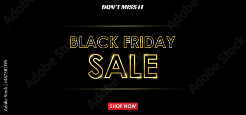 Black Friday Sale banner background. Shiny golden text and gold light. Luxury dark background. Good for banner, poster, header website. vector illustration