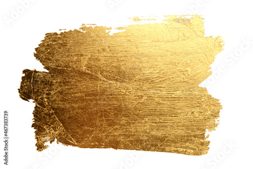 Grunge Gold and bronze glitter color smear painting on white. Abstract glow shiny background.