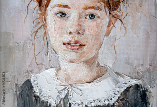 Fototapeta Naklejka Na Ścianę i Meble -  Art painting. Portrait of a girl with red hair is made in a classic style.