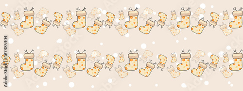 pattern socks christmas background green biege gray snowflakes new year horizontal banner