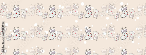 pattern socks christmas background green biege gray snowflakes new year horizontal banner