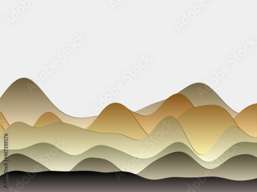 Abstract mountains background. Curved layers in black green brown colors. Papercut style hills. Captivating vector illustration.
