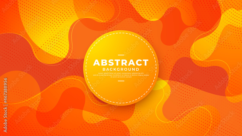 Dynamic vector background in 3D style with orange color. Fluid shapes composition.