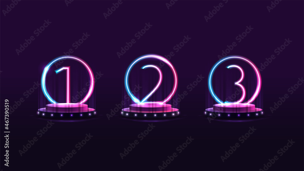 Set of podiums of winners with gradient neon numbers on background for your arts Set of podiums of winners with gradient neon numbers on background for your arts